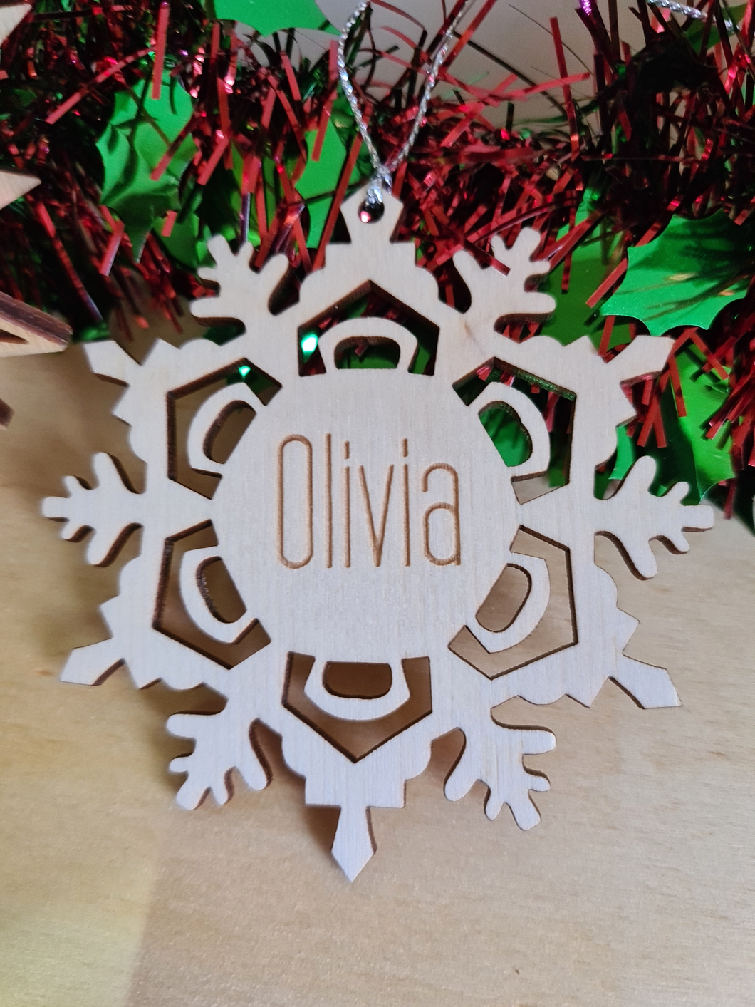 Ornament - Snowflake Personalised - Natural Timber
