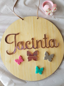 Round  - 3D Two Name Sign with Butterflies