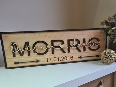 Wooden Sign - Last Name with Couples Name overlay