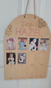First year birthday photo board | 1st birthday photo memory board | First birthday decor - Daisy Theme
