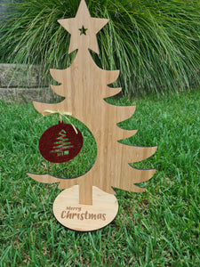 Christmas Tree - Bamboo tabletop with Red Glitter Bauble