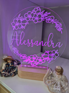 Personalised Night Light - Floral Wreath