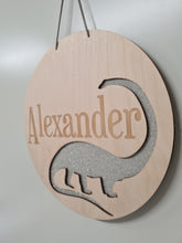 Round  - Etched One Name with cut out glitter Dinosaur