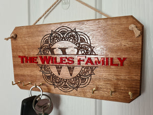 Wall Decor -  Family Monogram Wooden Key Hanger / Holder