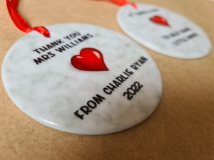 Ceramic Ornament  -  Teacher's Appreciation Red Heart