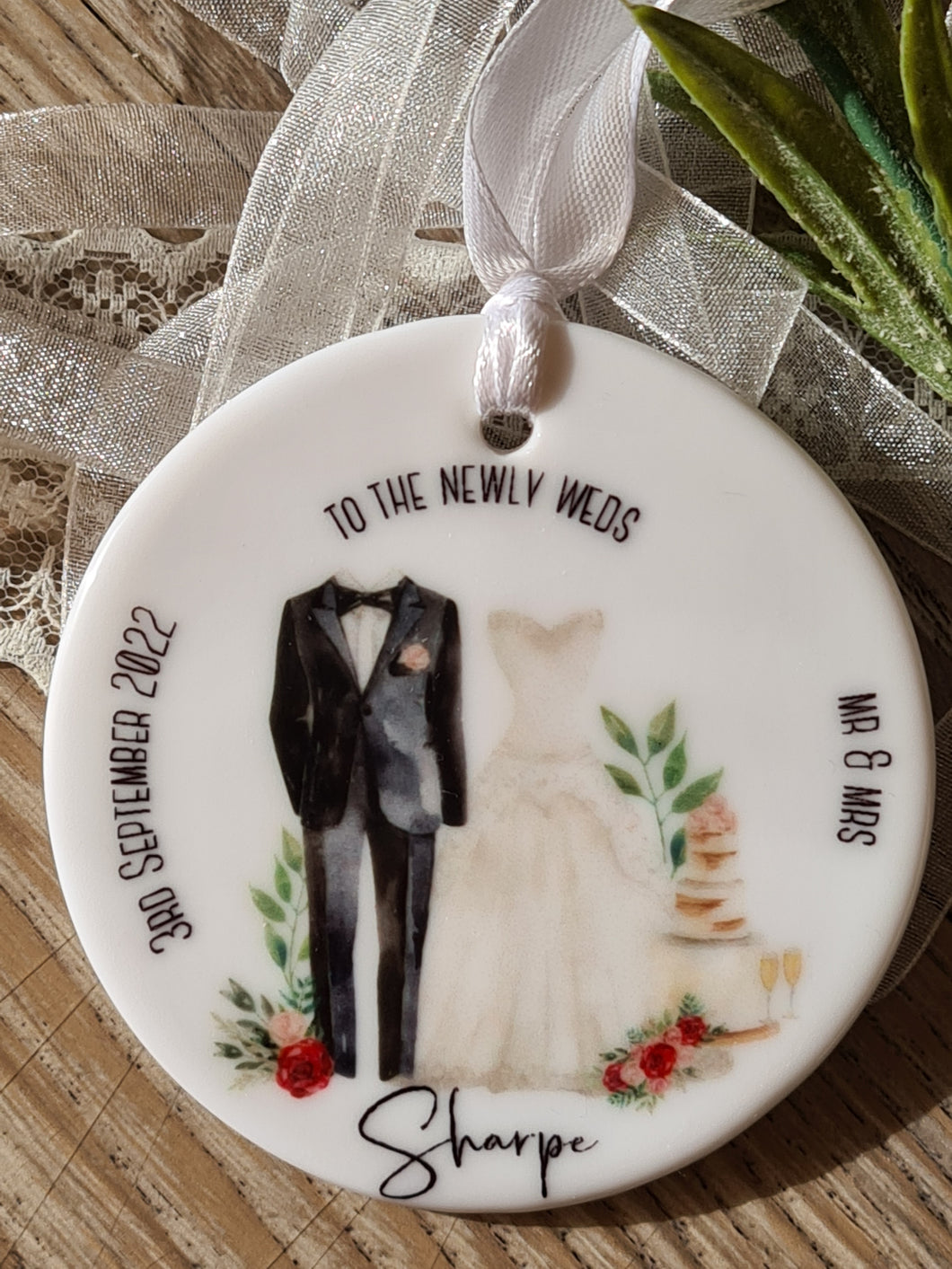 Ceramic Ornament Keepsake  -  To The Newly Weds