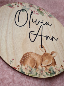 Round Personalised Sign | Birth Announcement | Wall Hanging  - Fawn Collection