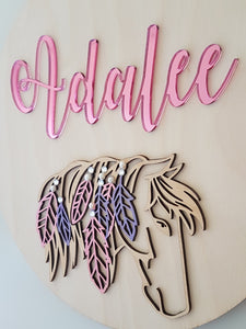 Round  - 3D One Name with Native Style Horse Head