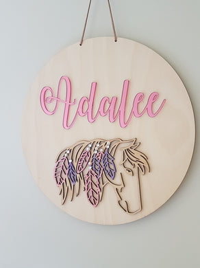 Round  - 3D One Name with Native Style Horse Head