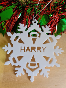 Snowflake Ornament - Personalised - White Acrylic