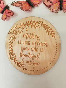 Magnet - "A mother is like a flower" - Wooden