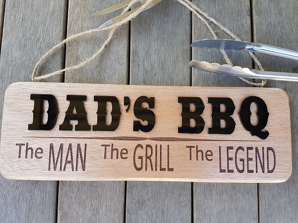 Signage - Dad's BBQ Wooden Sign  -  The Man The Grill The Legend
