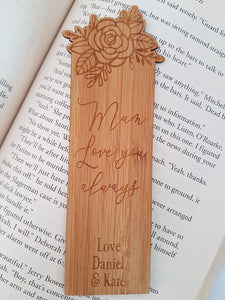 Bookmark - Wooden with Floral Rose