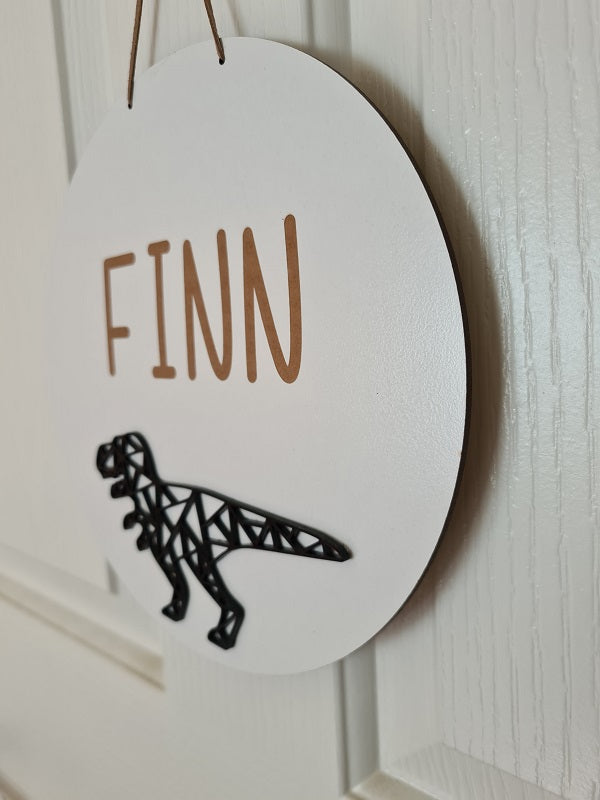 Round - Etched one name Geometric Dinosaur
