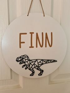 Round - Etched one name Geometric Dinosaur