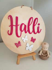 Round  - 3D Two Name Sign with Butterflies