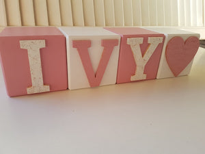 Shelf Blocks painted with Wooden Letters/Shapes