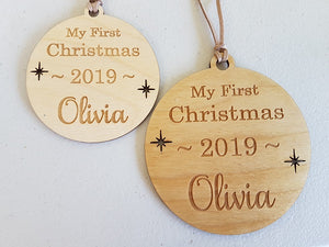 Ornament - Baby's First Christmas Wooden Bauble