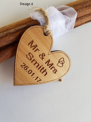 Engraved Wooden Heart Favour Tags - pack of 10
