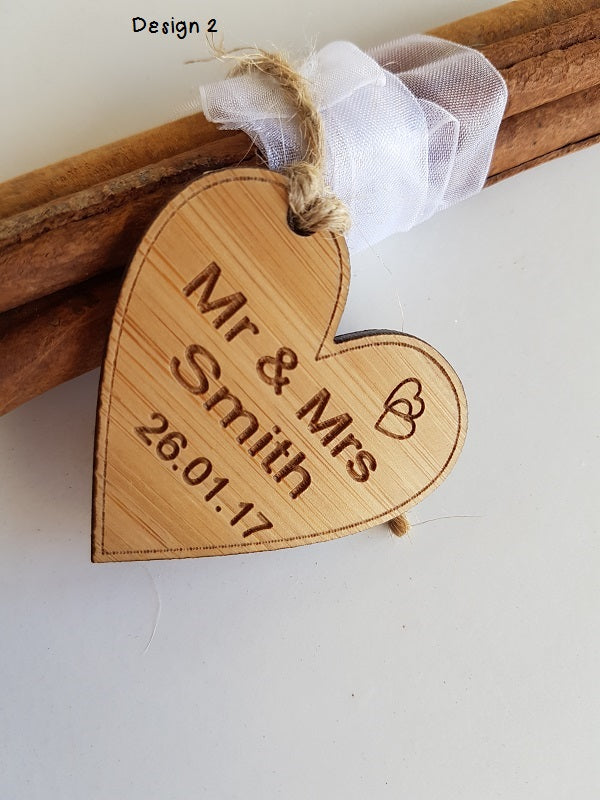 Personalised Wooden Heart Present Hangers – Natural Birch Wood Engraved Wedding Favors