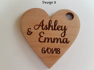 Engraved Wooden Heart Favour Tags - pack of 10