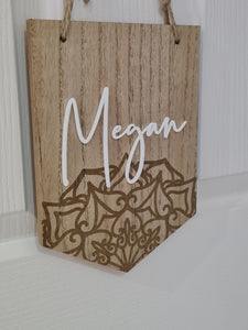 Wall / Door Decor  - Personalised Name Sign with etched Mandala Design