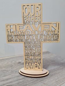 "Our Father Lords Prayer"  Wooden Cross  (short version) 20cm