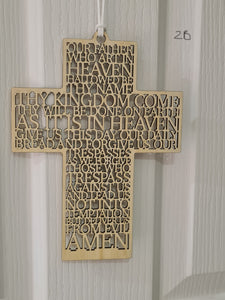 "Our Father Lords Prayer"  Wooden Cross  (short version) 20cm