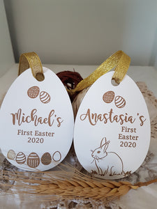 Tags - Easter Egg Shape - Wooden " First Easter"